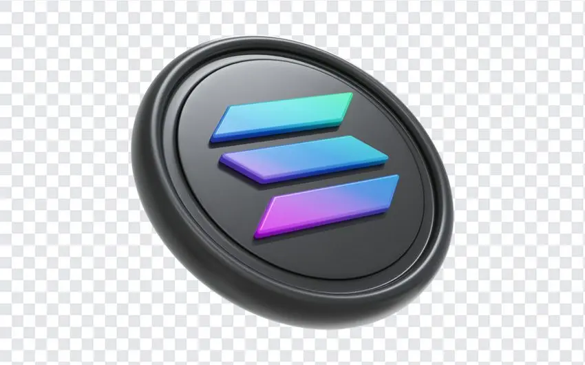 3D rendering of the Solana cryptocurrency logo featuring three colored arrows.