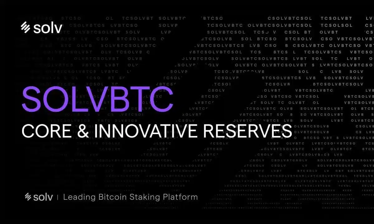 SolvBTC branding with text on a dark background promoting Bitcoin staking.