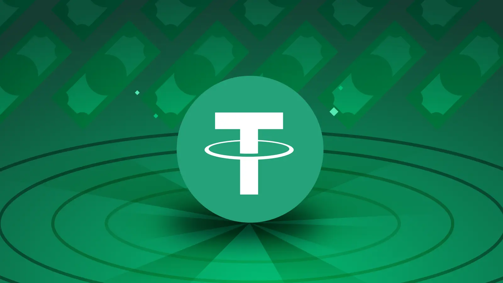 Tether USDT cryptocurrency logo on a green background