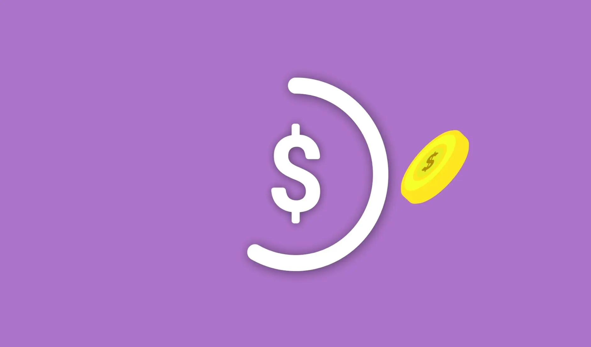 Illustration of a dollar sign and a coin on a purple background.